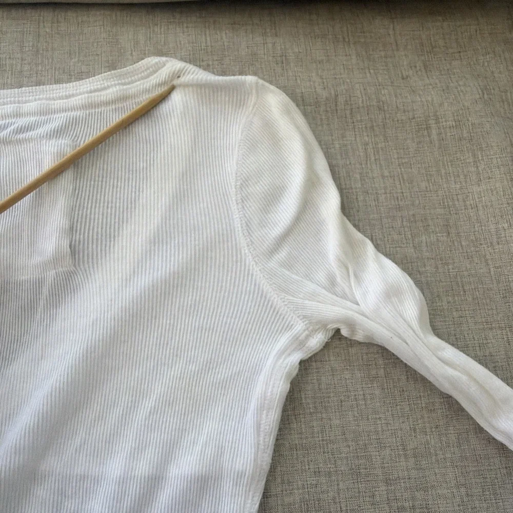 Y2K Vintage Abercrombie Babydoll V Neck Ribbed T Elena Gilbert Bella Swan - Picture 8 of 15